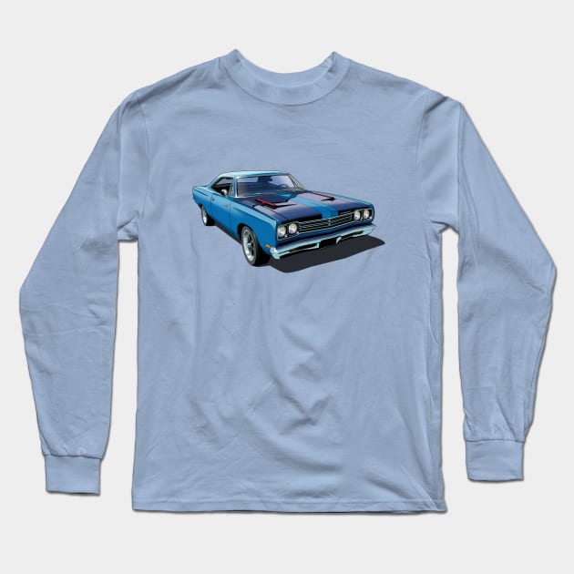 1969 Plymouth Roadrunner in blue Long Sleeve T-Shirt by candcretro